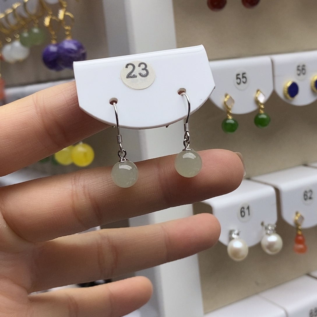 和田玉银S925镶嵌耳饰