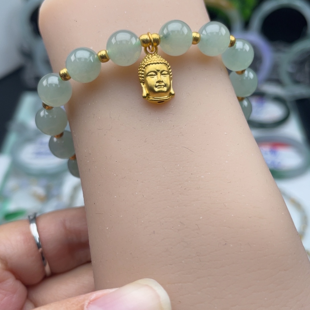 翡翠足金镶嵌手串