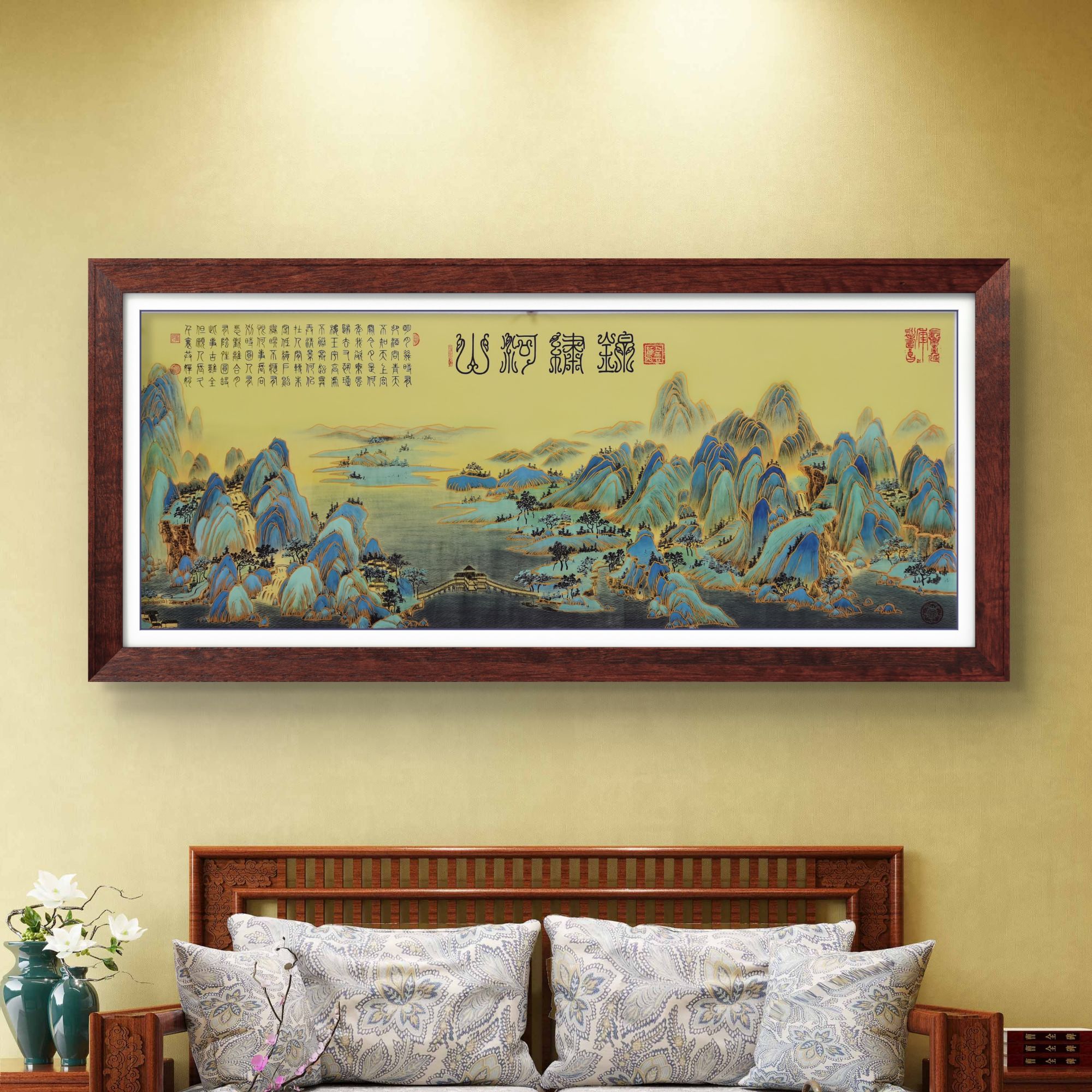 《锦绣河山》杭州锦丝绫布软装裱