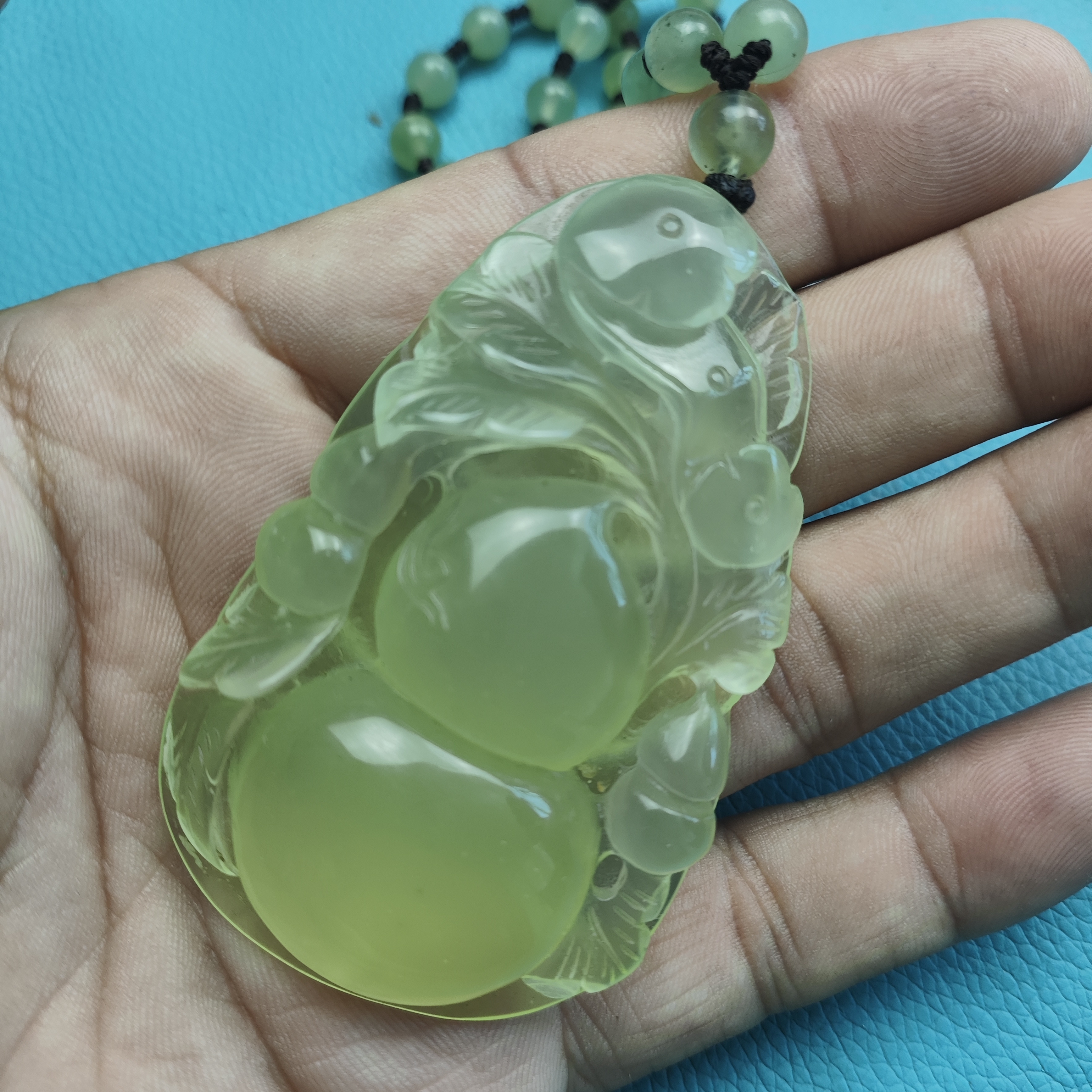 天然岫玉葫芦冰种手工雕刻180料