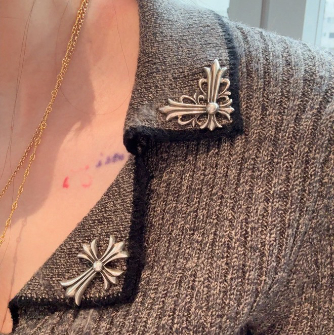 95新 Chrome Hearts/克罗心 只盒/克罗心大号chPlus交叉十字胸针