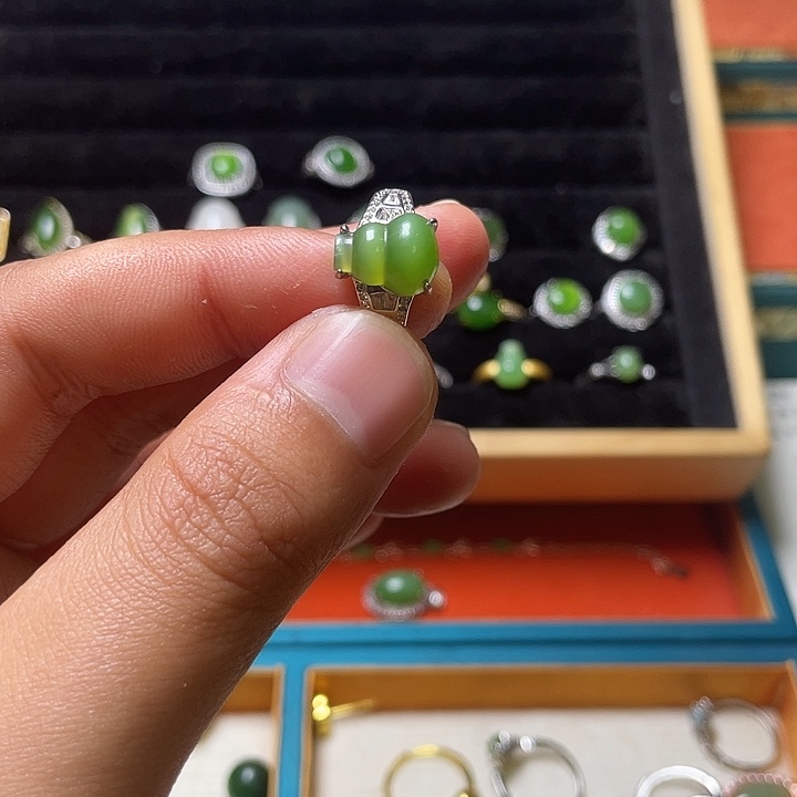 和田玉（碧玉）银S925镶嵌戒指