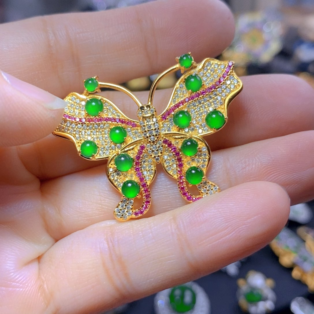 翡翠耳钉银S925镶嵌天然翡翠