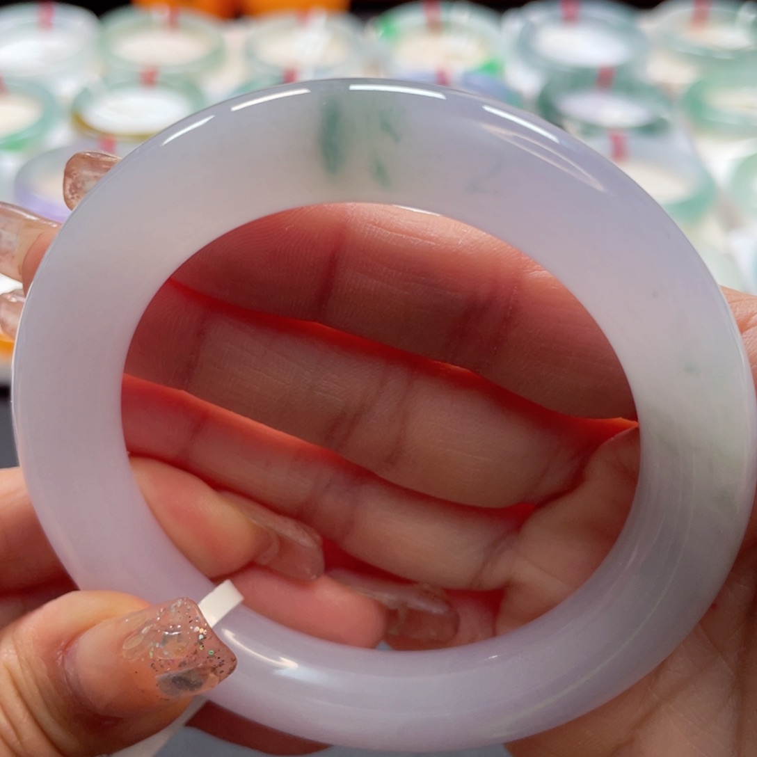 【闪购商品】翡翠手镯未镶嵌57.6胶润樱花粉绿花13号