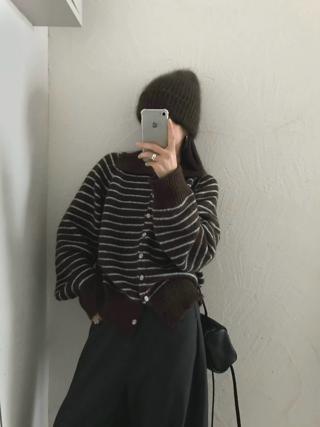 【松弛早秋】克拉蜜秋冬小众高级感慵懒撞色条纹女翻领针织开衫上衣