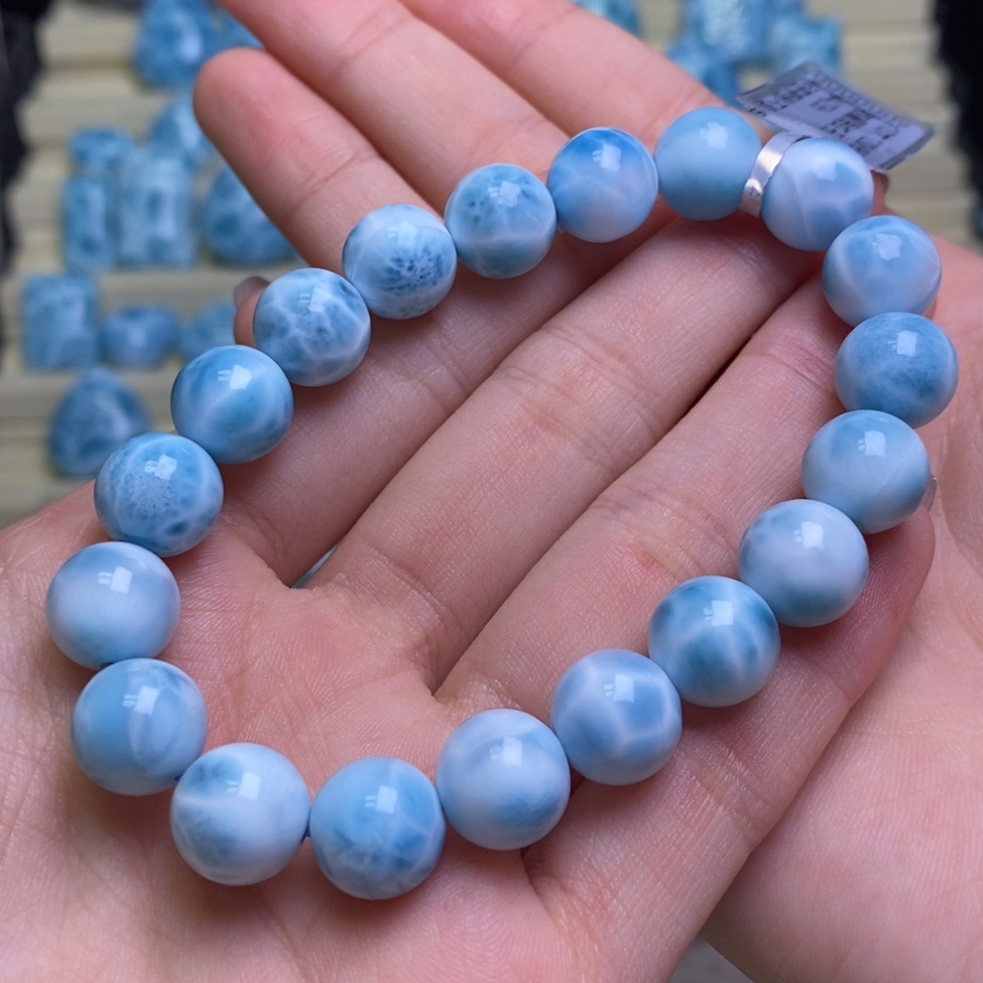 针钠钙石（海纹石）未镶嵌手串艳蓝手串满色满纹10.7mm