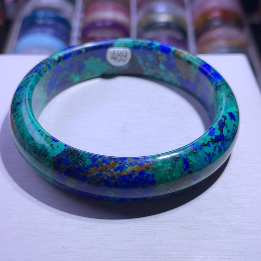 银S925镶嵌水晶手镯蓝铜矿64圈489