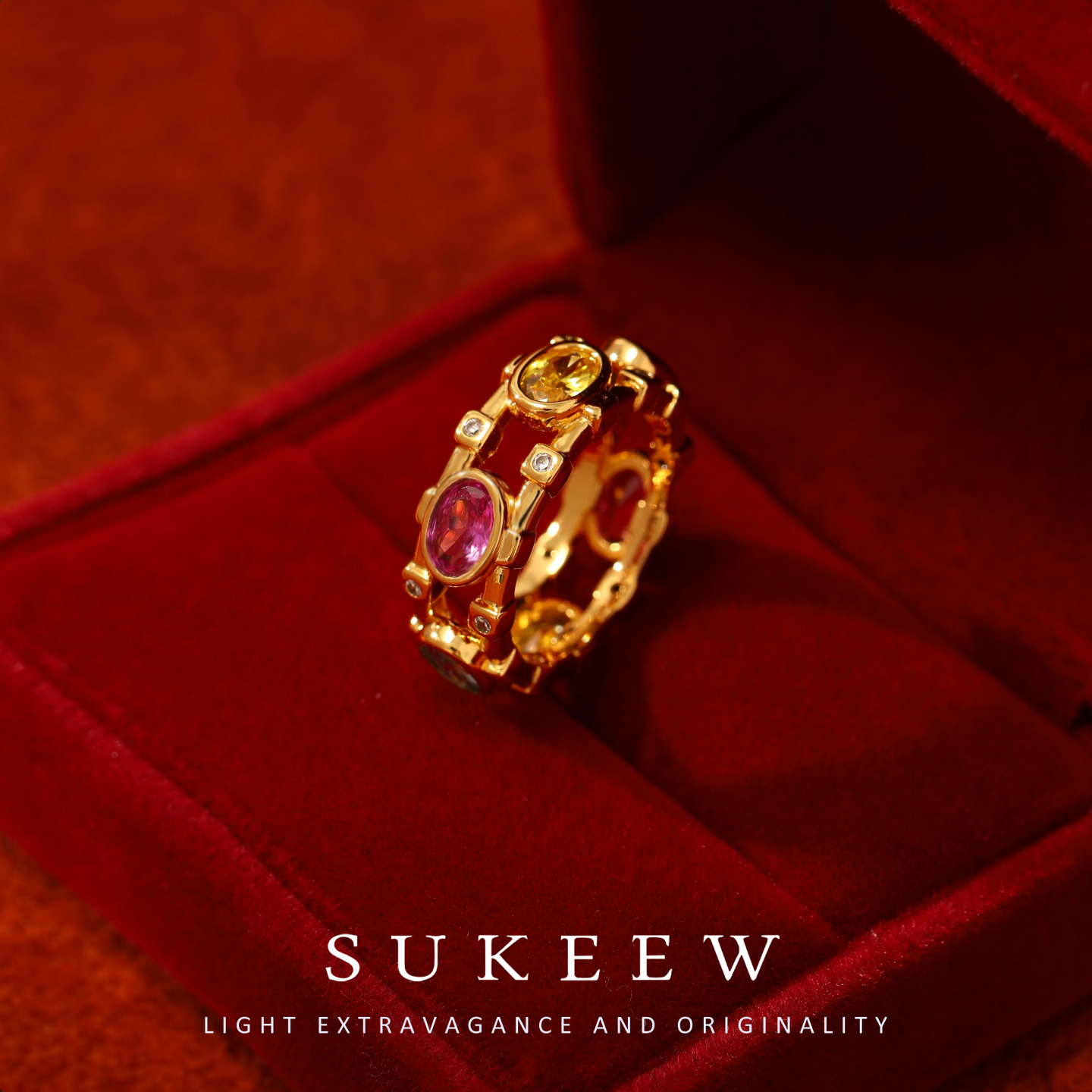 SUKEEW/酥可 镀k金【彩宝珍嵌】幻彩彩镶轻奢戒指287217