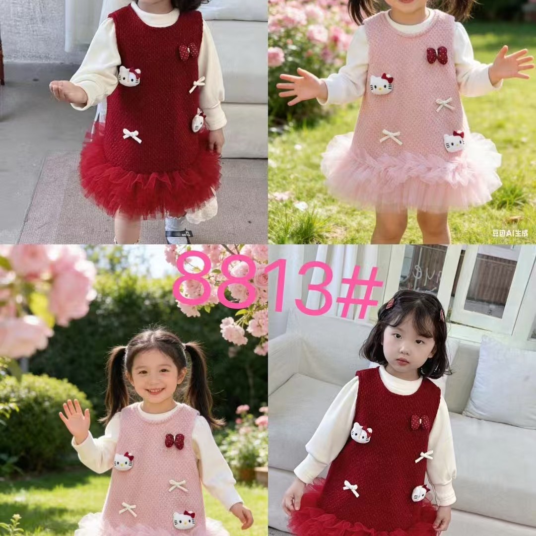 新款女童秋冬加绒公主风连衣裙套装
