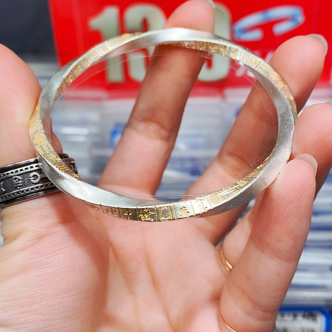 无足银古法描金莫比乌斯环十三腰手镯