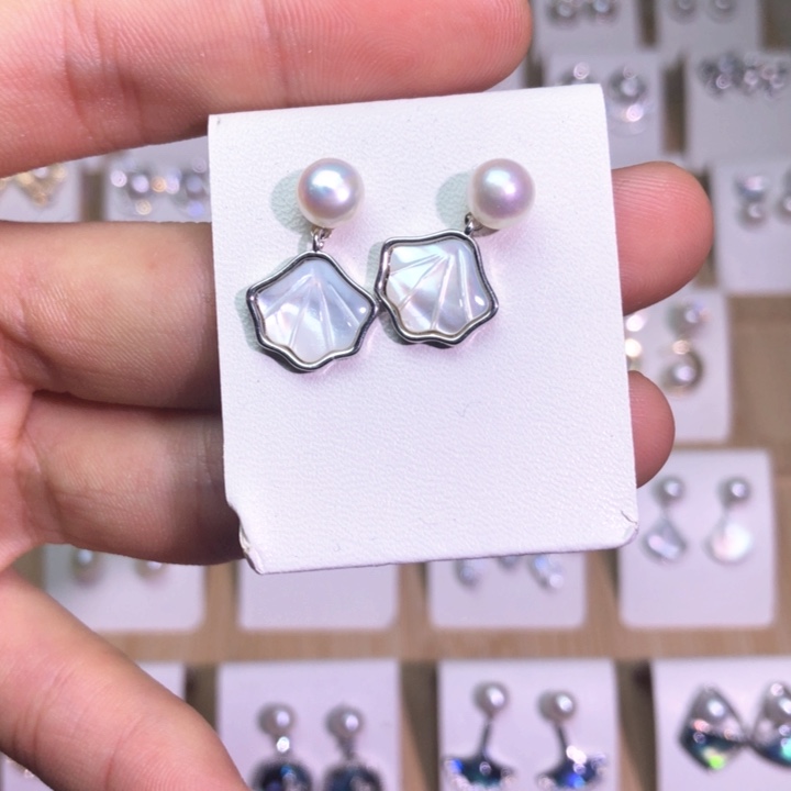 淡水珍珠耳饰银S925镶嵌