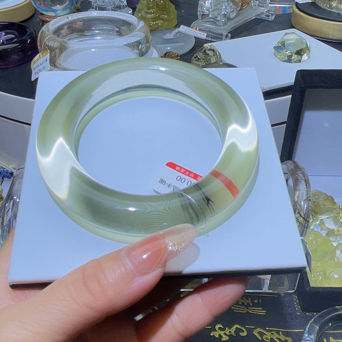 水晶手镯未镶嵌曦*?天然黄水晶高货净体56圈