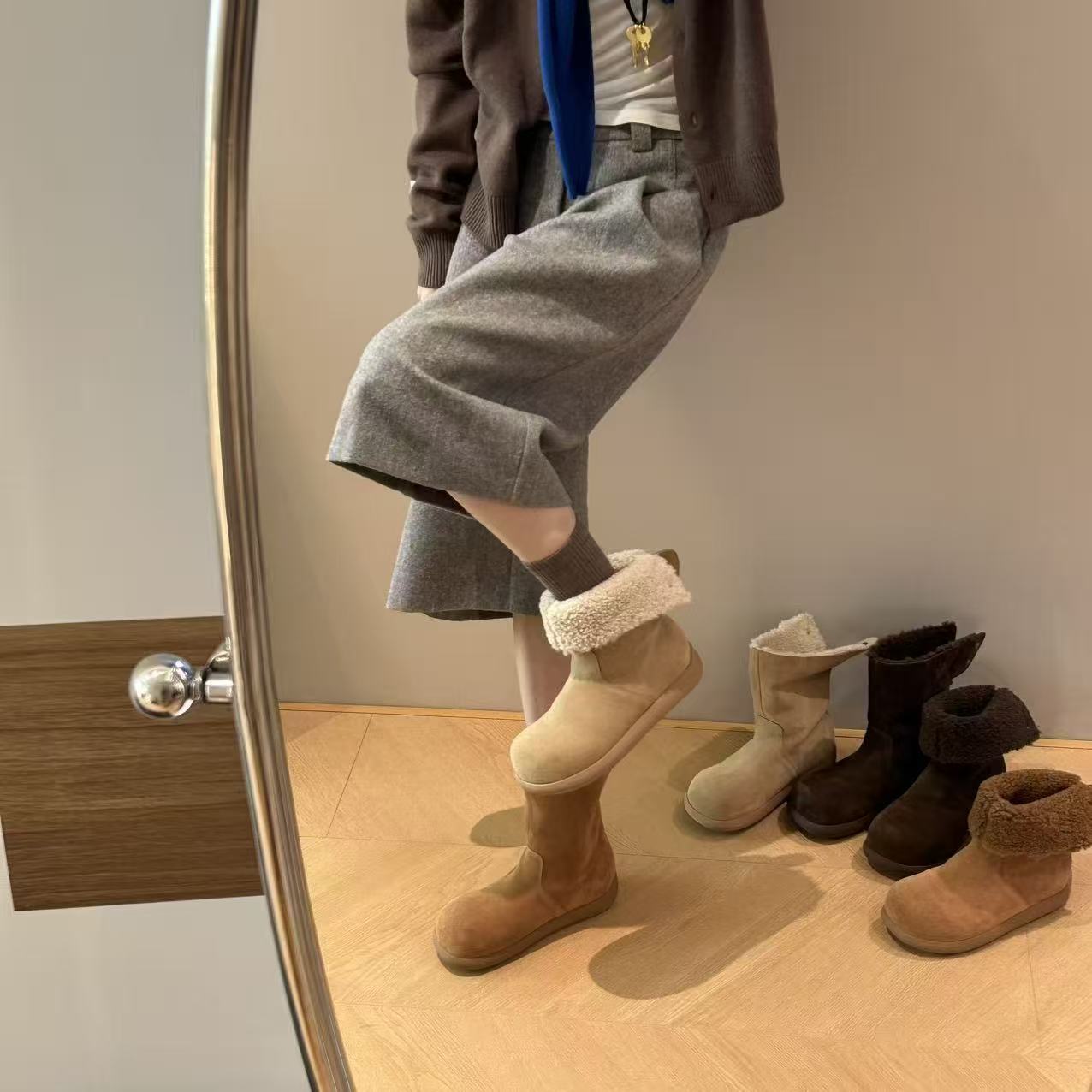 女鞋冬日小暖炉2025新款芒果头韩版加绒两穿高帮棉靴雪地靴