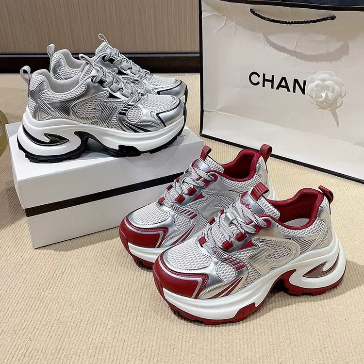 厚底增高银色老爹鞋女款2025新款春秋季爆款小个子休闲运动女鞋子