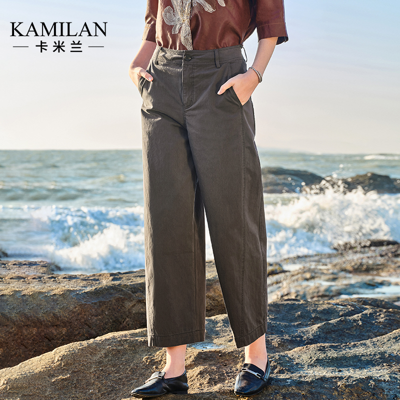 卡米兰气质显瘦裤子女2025春夏新款高腰阔腿裤女士休闲百搭九分裤