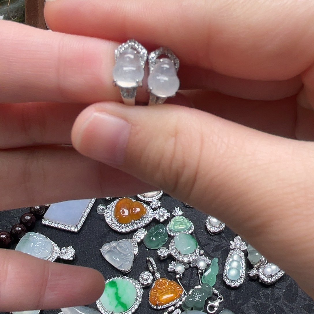 翡翠银S925镶嵌挂件耳扣