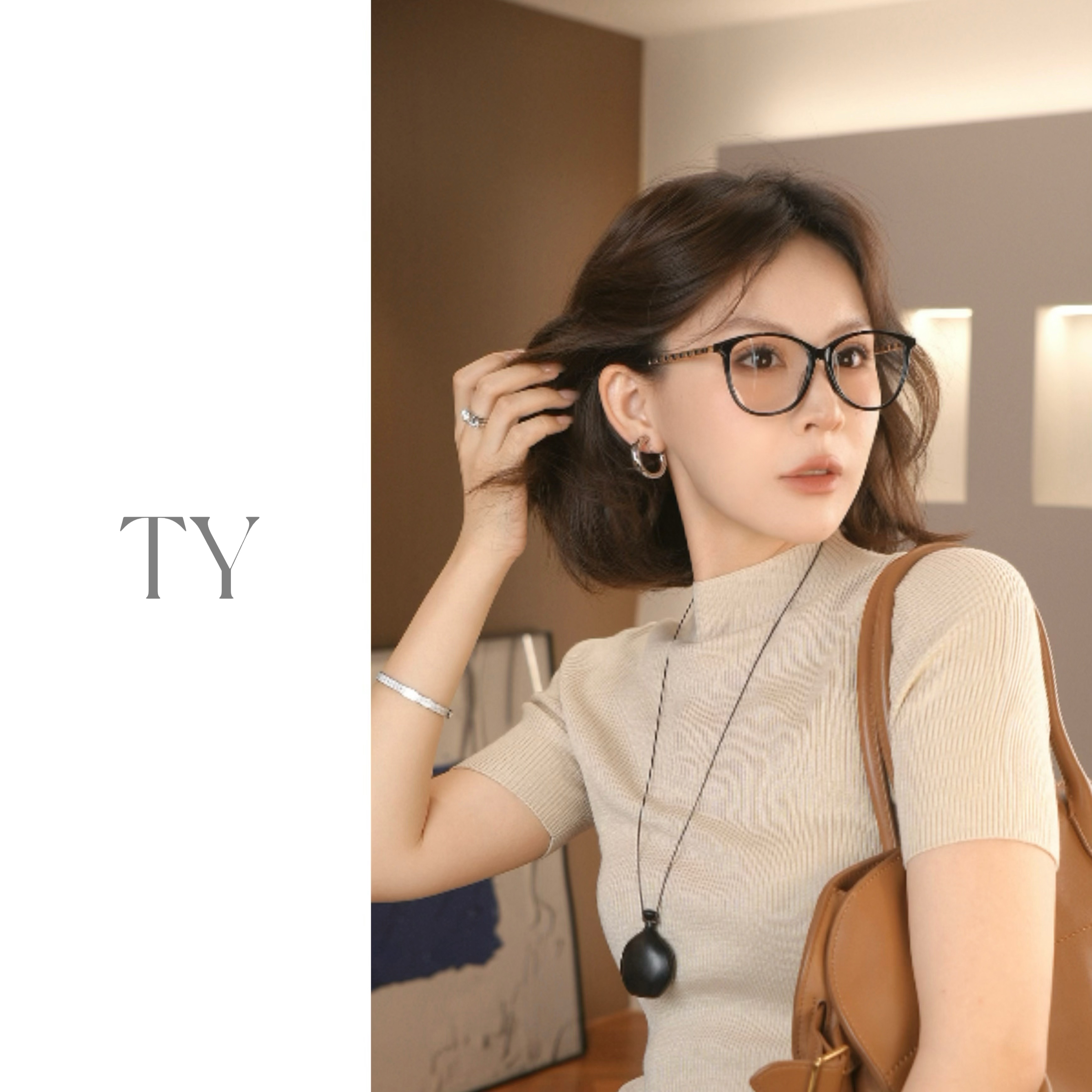 太一小香明星同款小羊皮编织素颜眼镜精雕切割板材眼镜框素颜神器