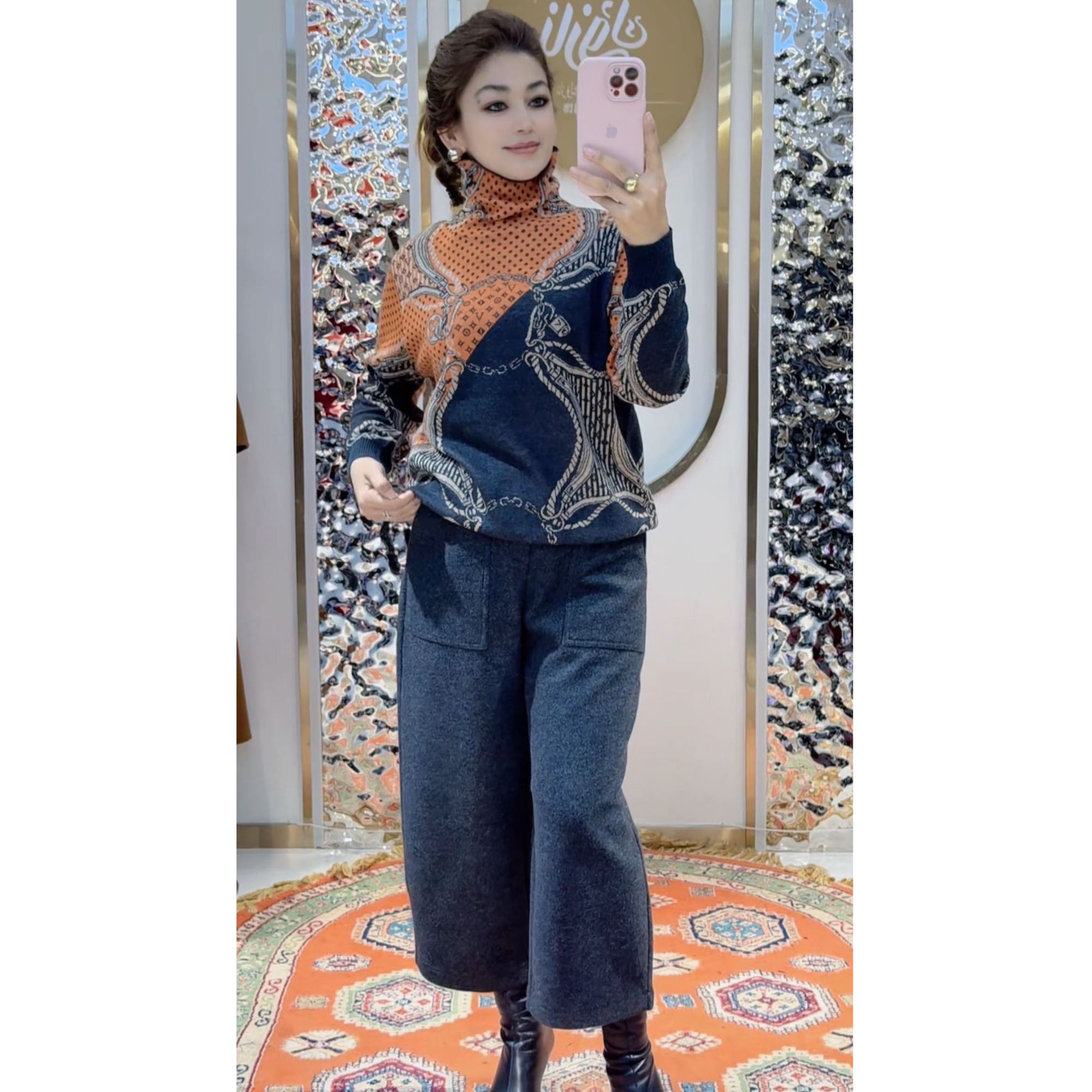 8889两件套宽松型女装毛衫时尚印花