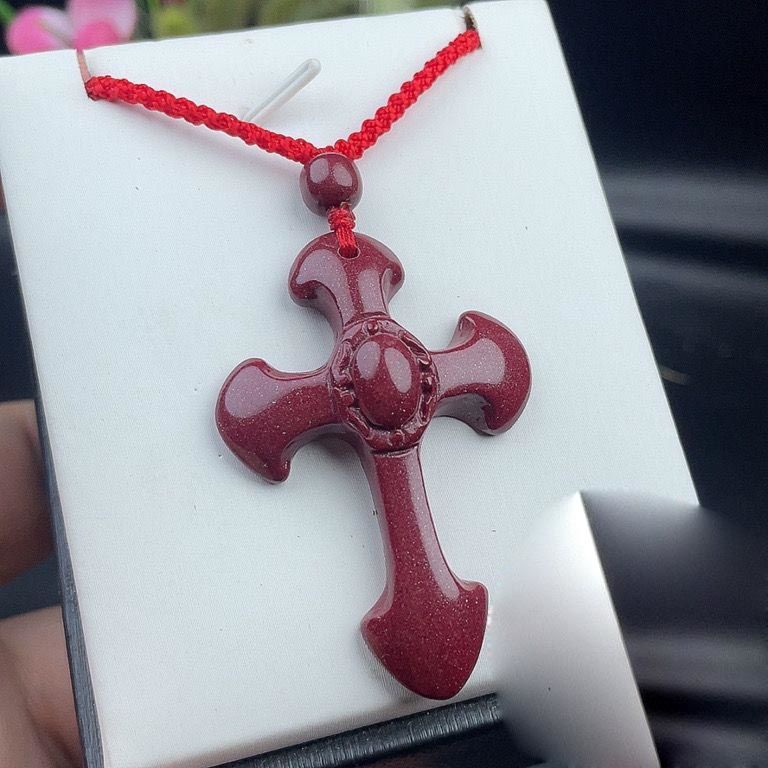 含辰砂工艺品朱砂十字架项链挂件吊坠男女同款吊坠
