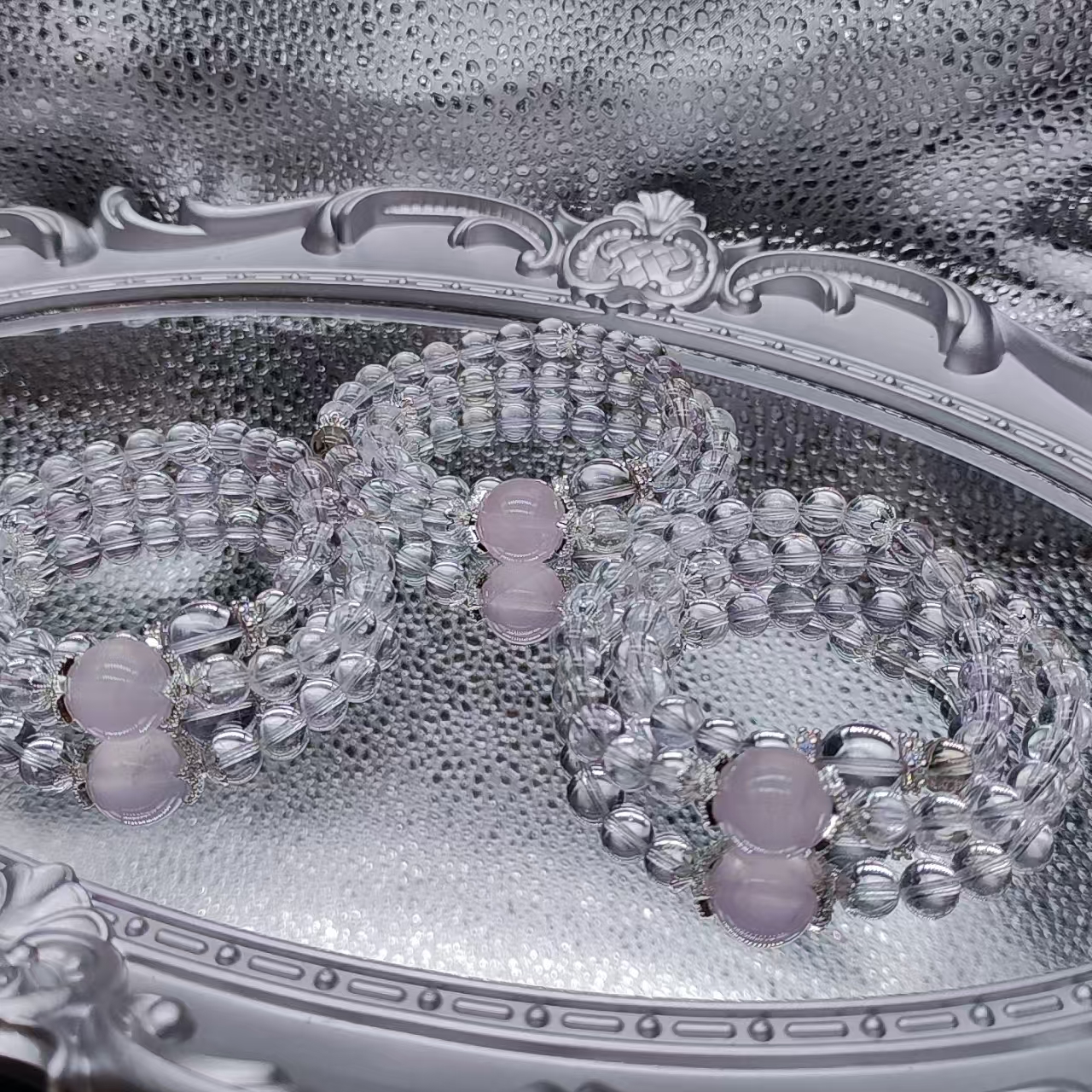 硕夏天然白水晶7-8mm+粉水晶设计款双圈多样性发其一SX383