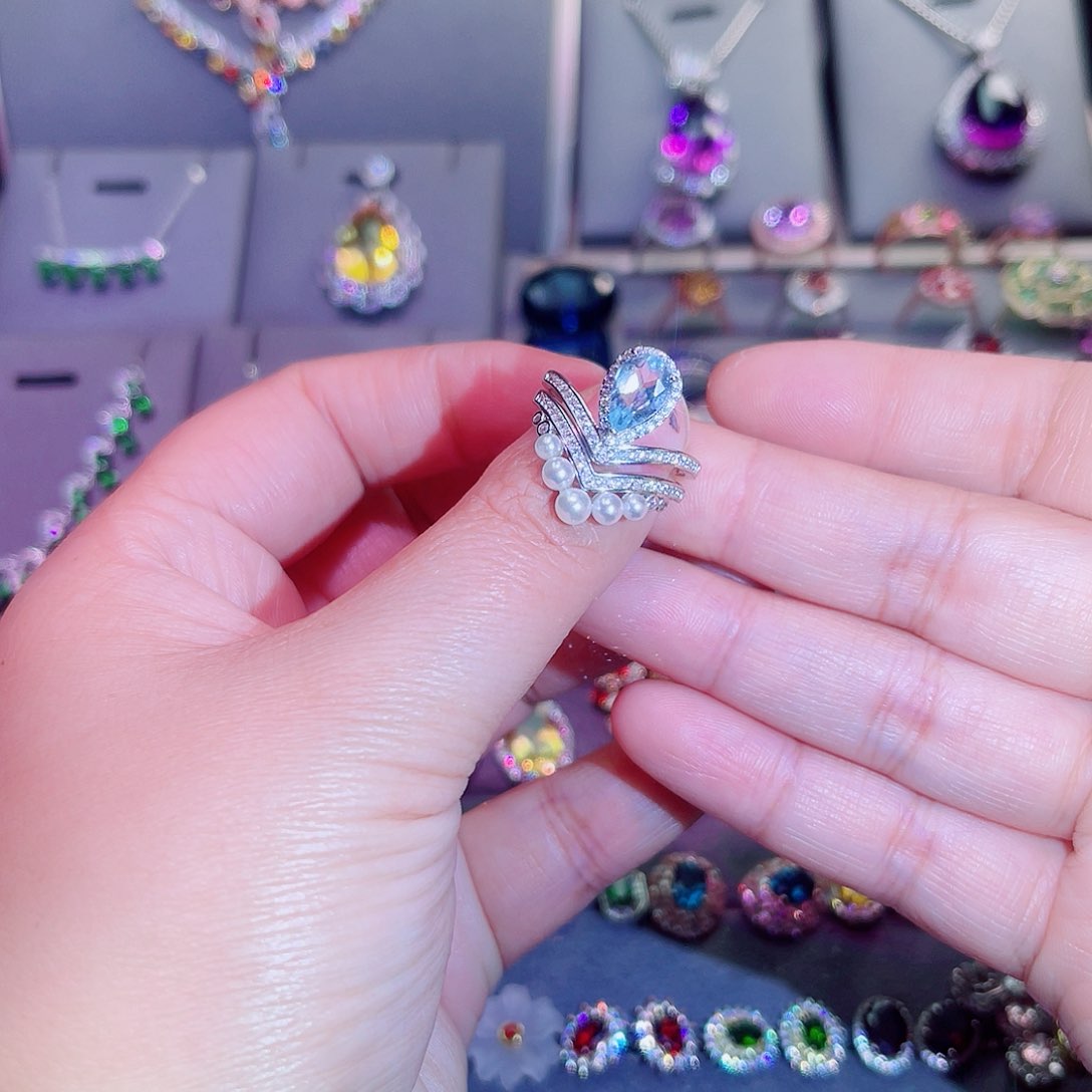 银S925镶嵌戒指海蓝宝石