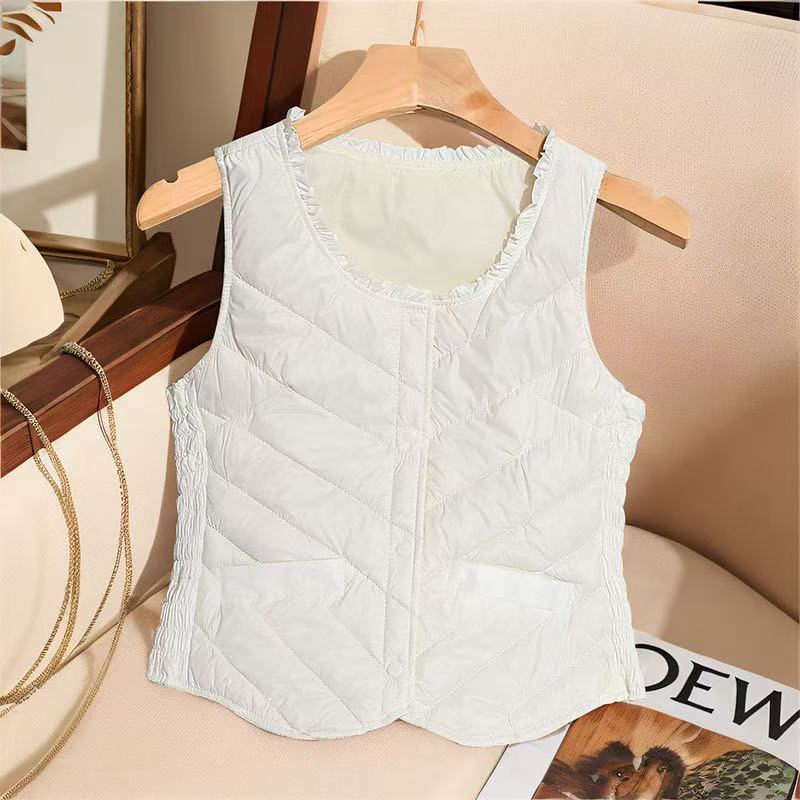女羽绒背心保暖轻薄马甲休闲秋冬内穿马夹修身短款内胆打底花边