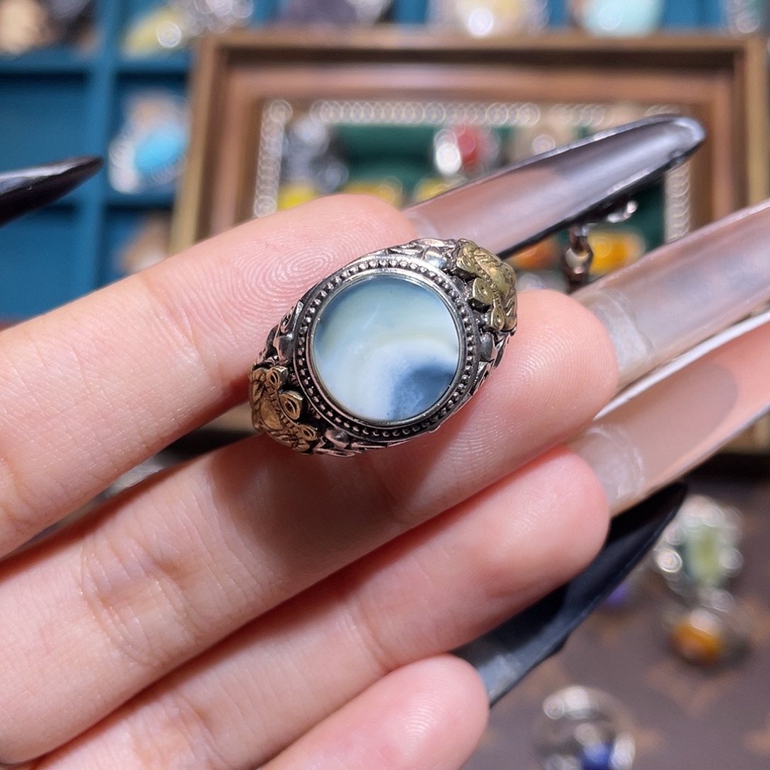 财***Y琥珀银S925镶嵌戒指