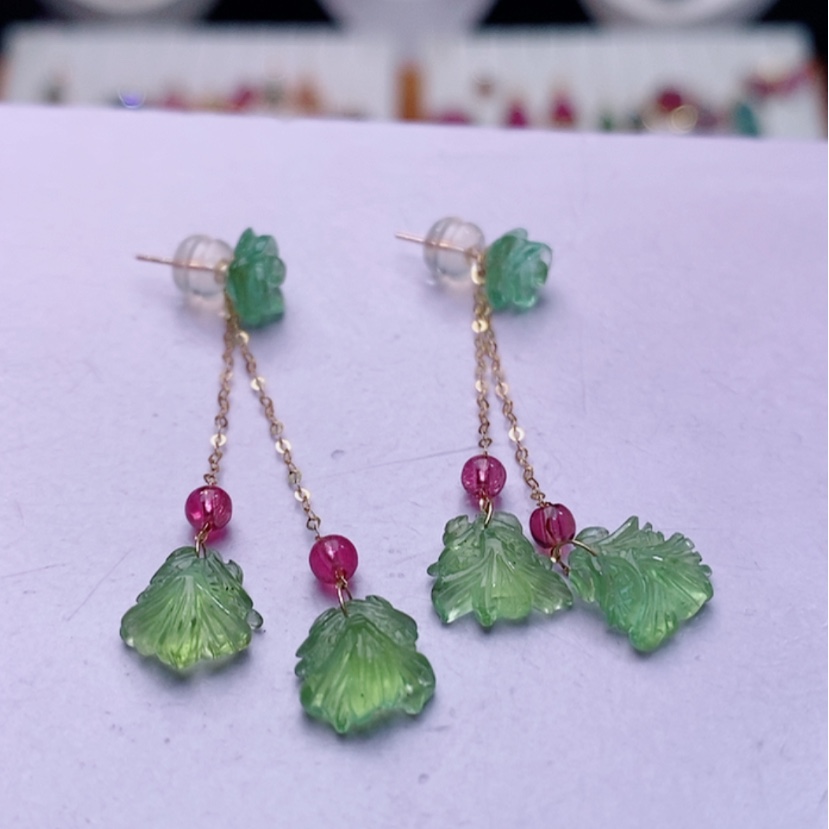 【闪购商品】碧玺耳饰18K金镶嵌碧玺耳饰