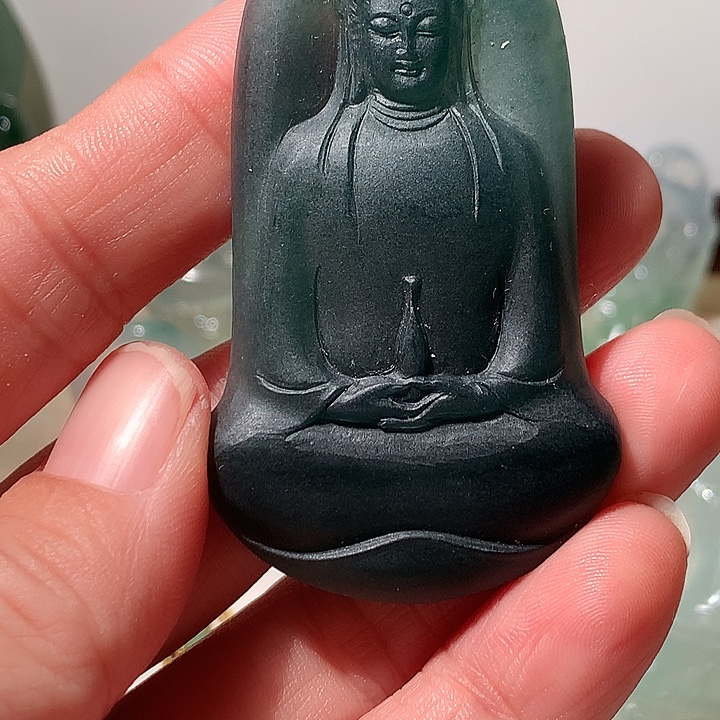 定制翡翠未镶嵌灰蓝观音
