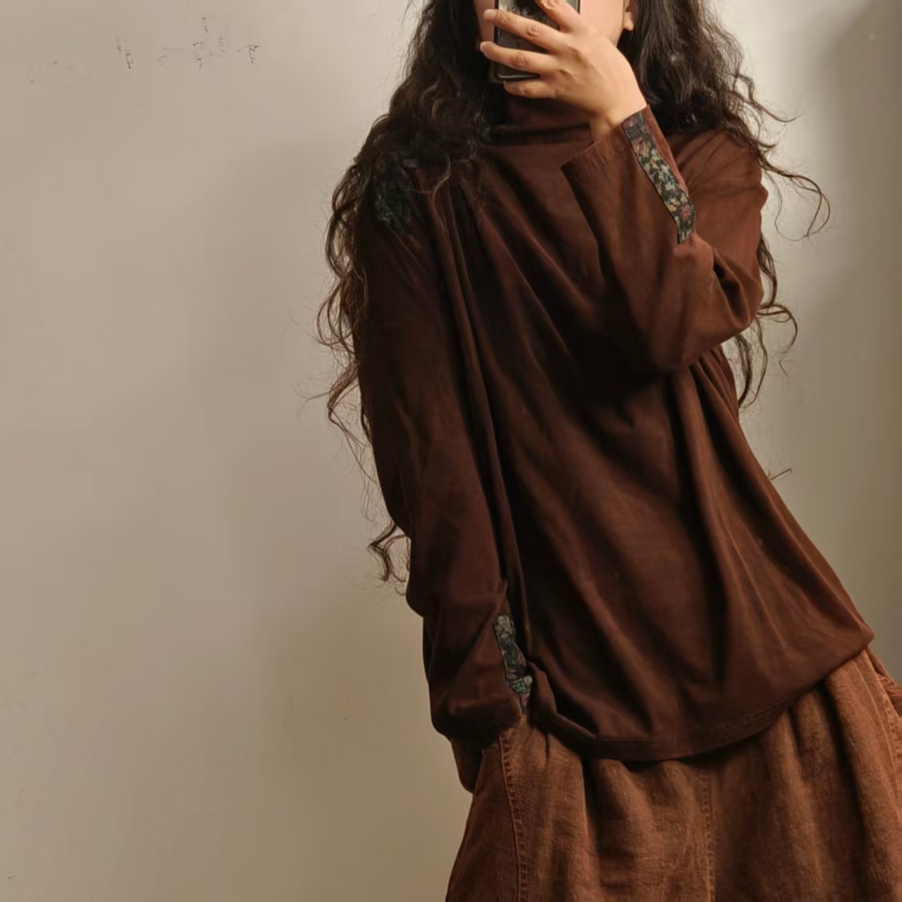 虞姑娘推荐  炒色做旧花拼布加绒打底【衣长62胸围130】