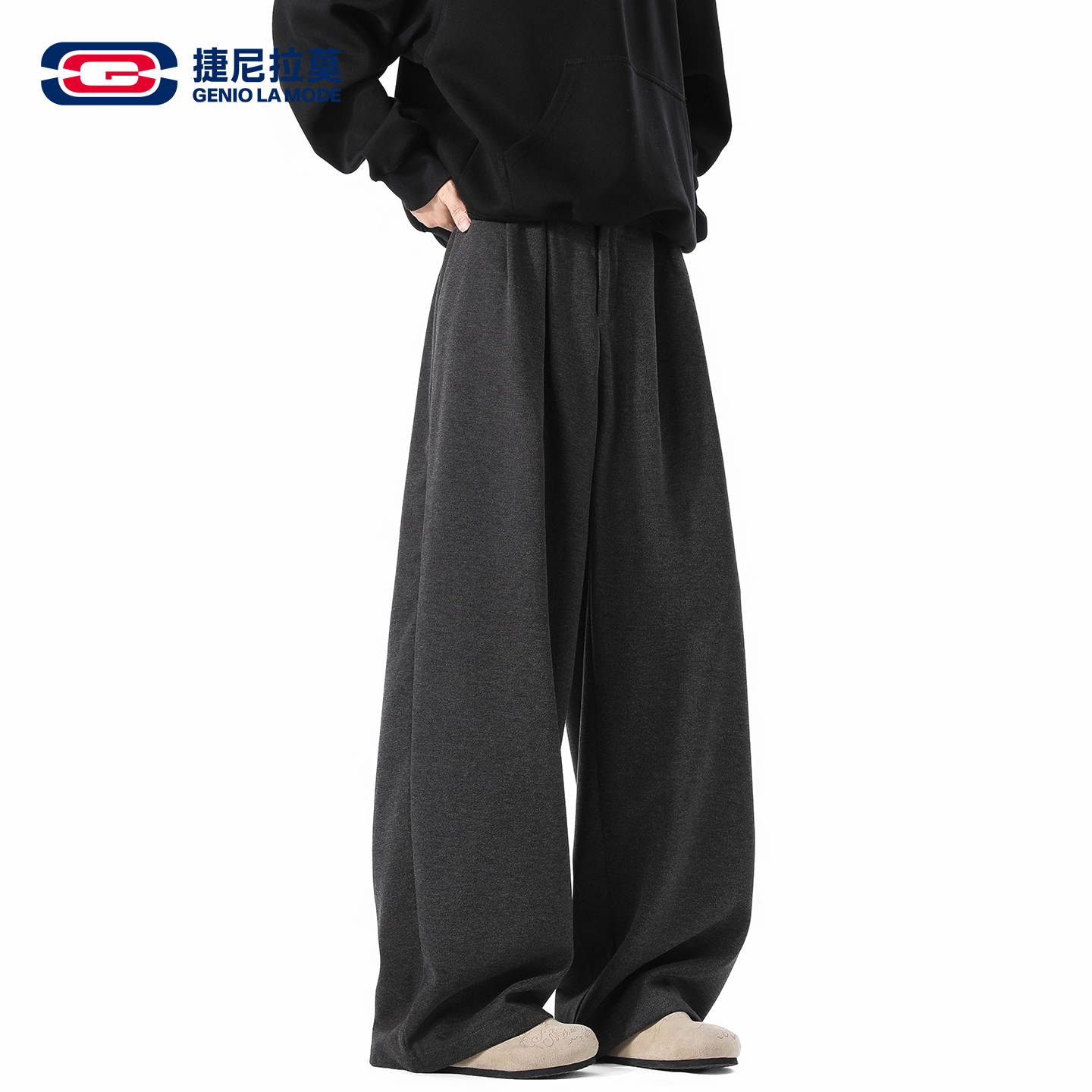 【敖瑞鹏代言】GENIOLAMODE老钱风毛呢西裤男士秋冬新款宽松阔腿裤