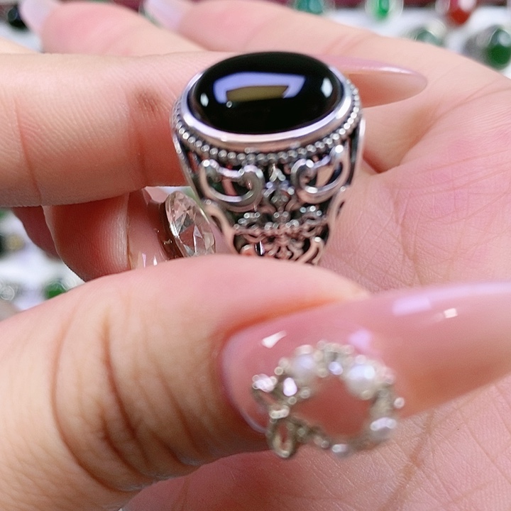银S925镶嵌戒指玛瑙/玉髓
