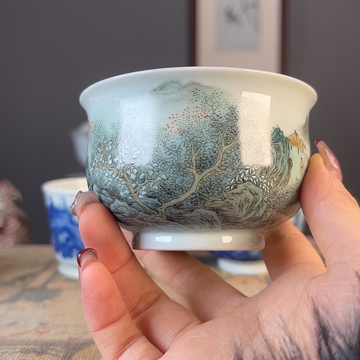 摆件景德柴烧茶杯多人