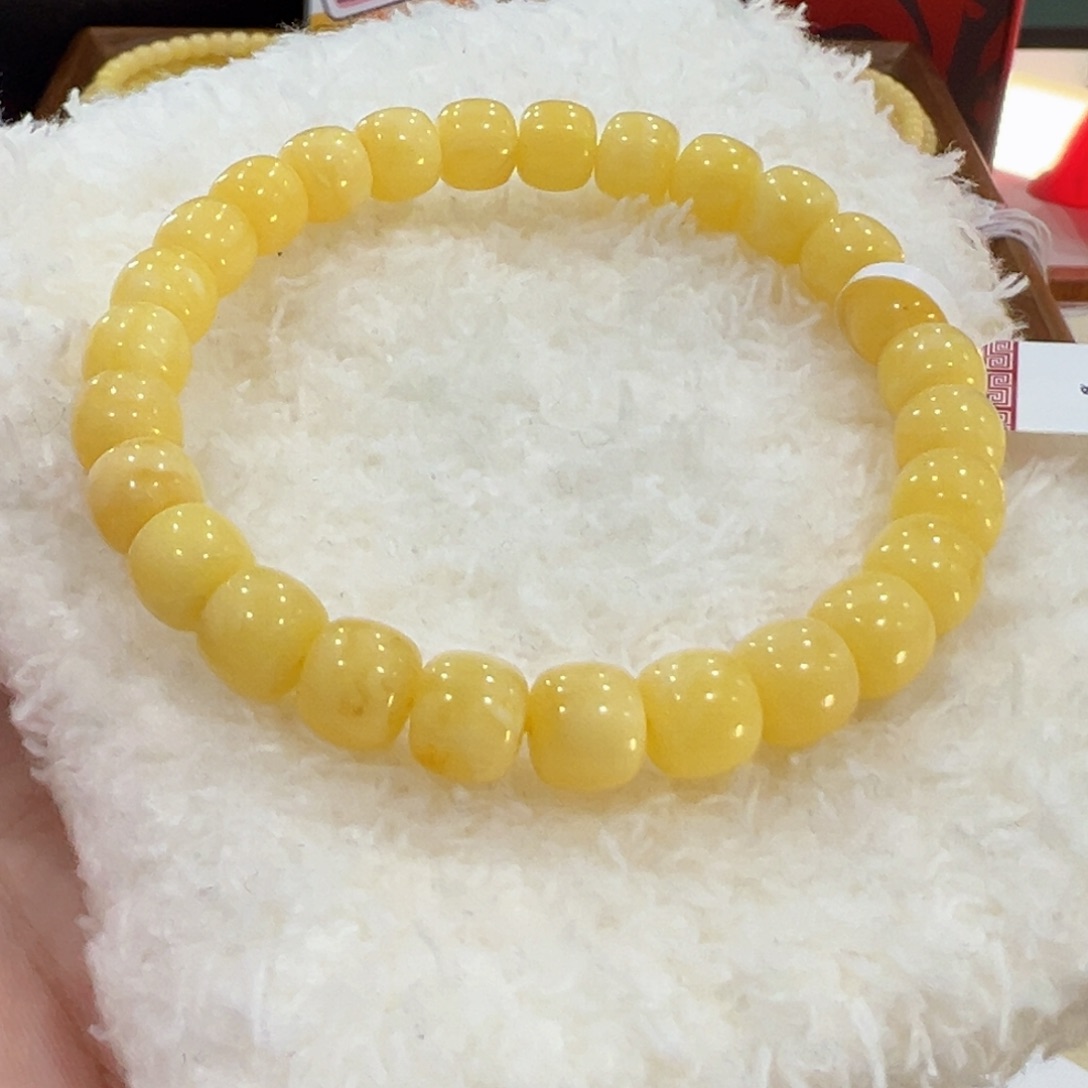 蜜蜡手链未镶嵌8m+奶黄满蜡瑕疵款