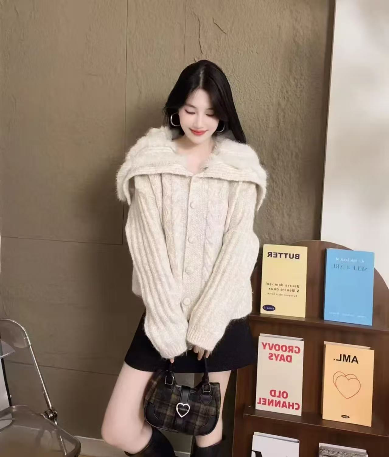 （翻领毛毛，毛衣）秋季针织翻领春季海军领毛针织衫冬季气质女装
