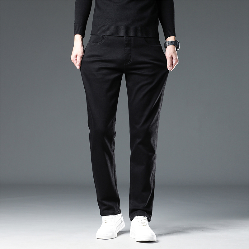 2026春装新款高级黑男士休闲修身弹力小直筒轻奢商务时尚牛仔裤