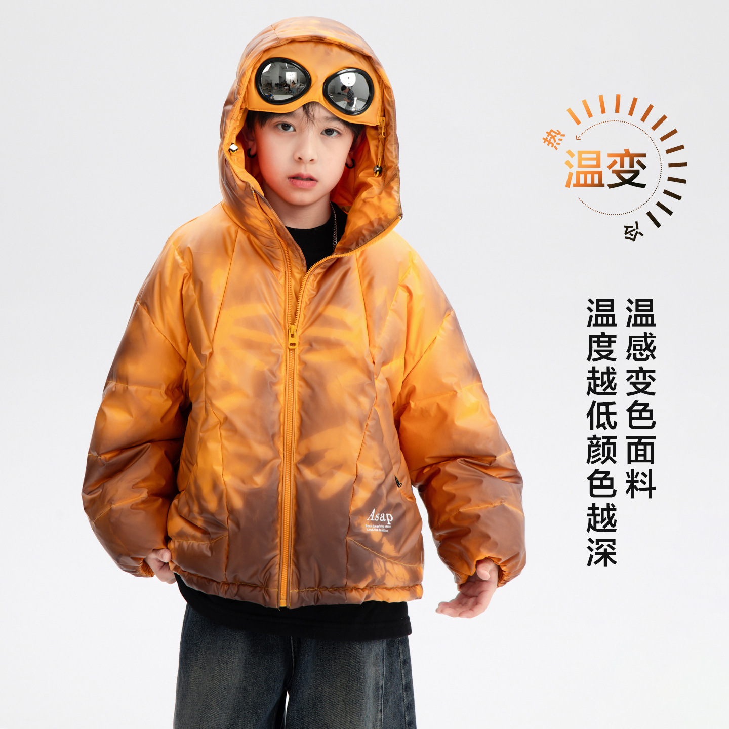 男童冬季温变防水连帽面包羽绒服