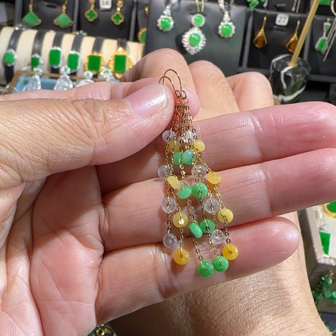 翡翠18K金镶嵌颈饰耳钩