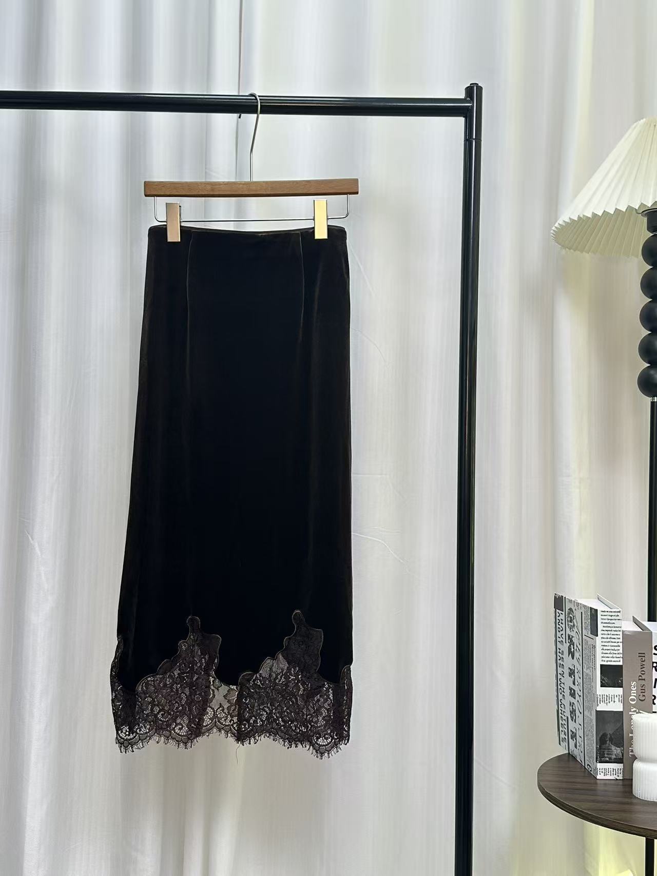 【潘潘】南油高货特价女长裙丝绒裙摆蕾丝休闲高贵