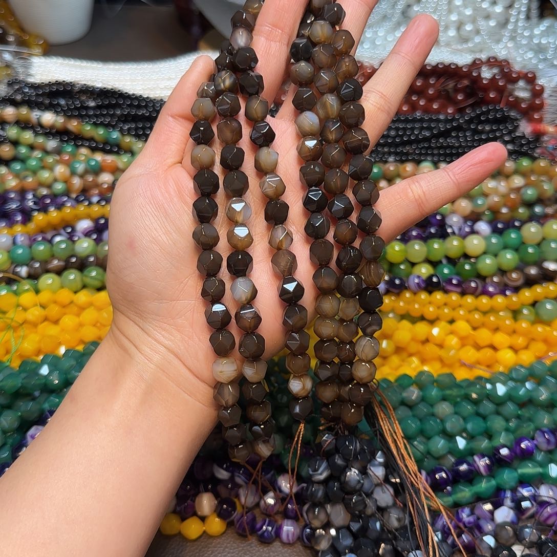 玛瑙/玉髓合金珠宝半成品10mm万切面美拉德一条