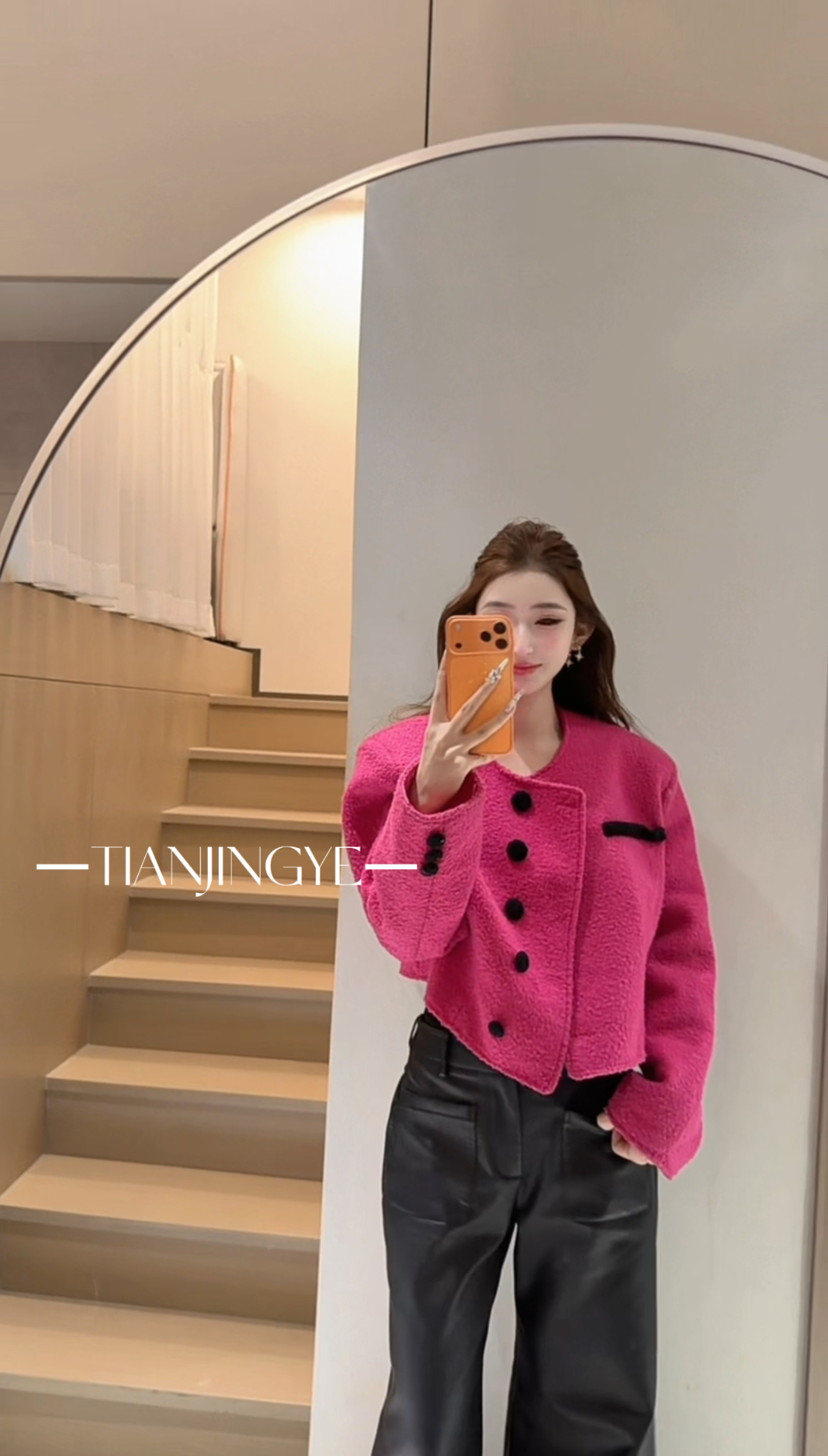 JINGYE25~冬季新款玫粉色小香短款加厚外套