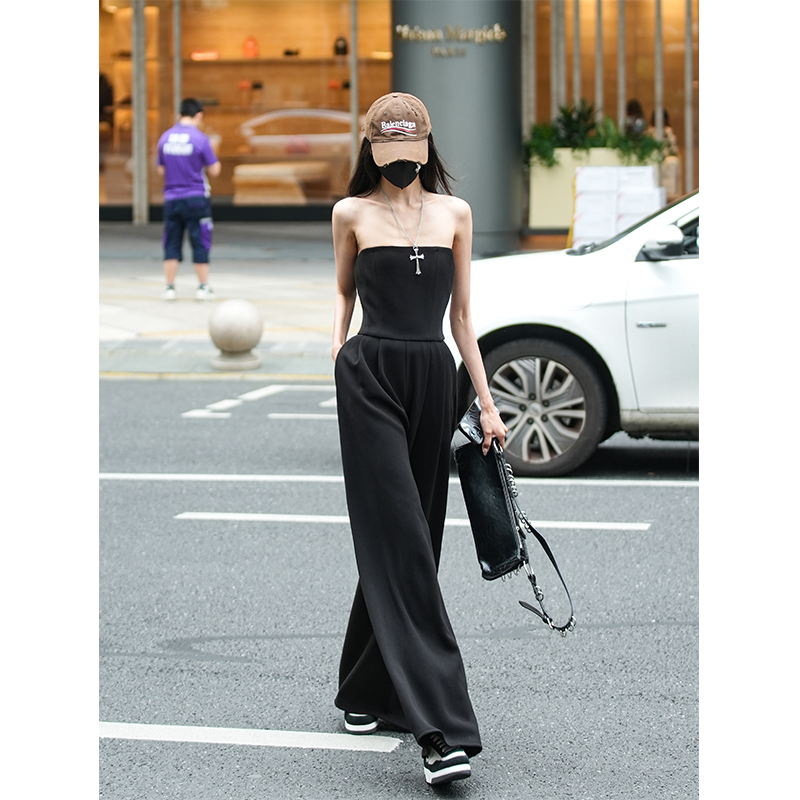 夏款专场 | 黑色无袖抹胸连体衣女夏季新款时尚修身阔腿连体裤子