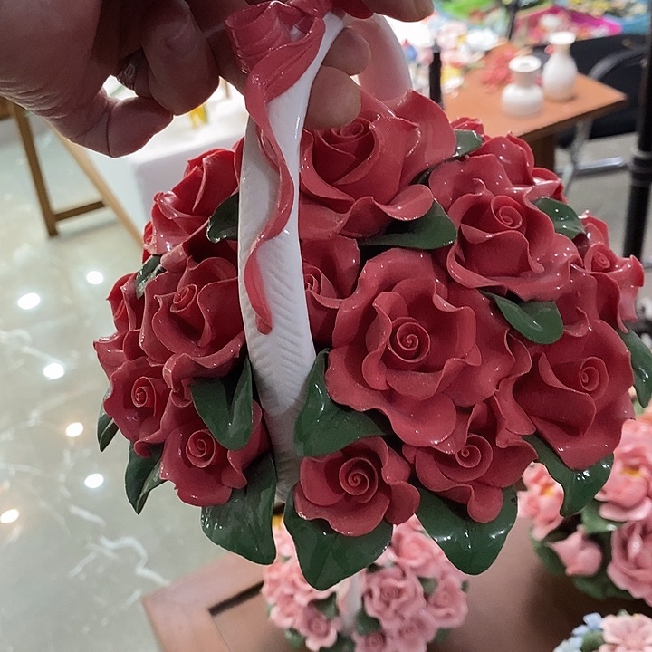 瓷片纯手工陶瓷花摆件1瑕疵
