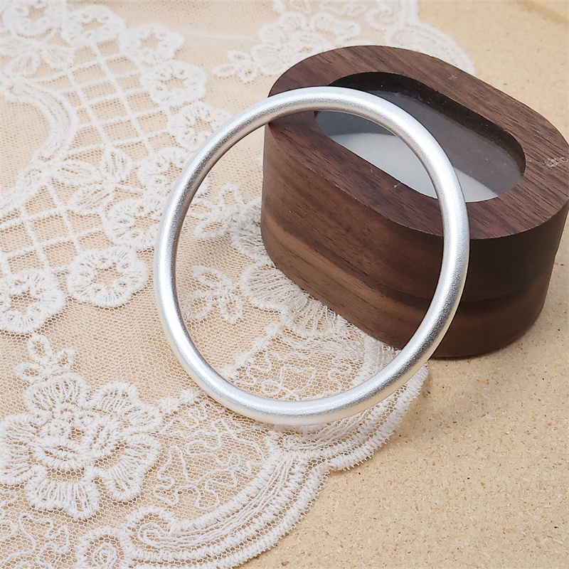 足银手镯 磨砂 素圈手镯