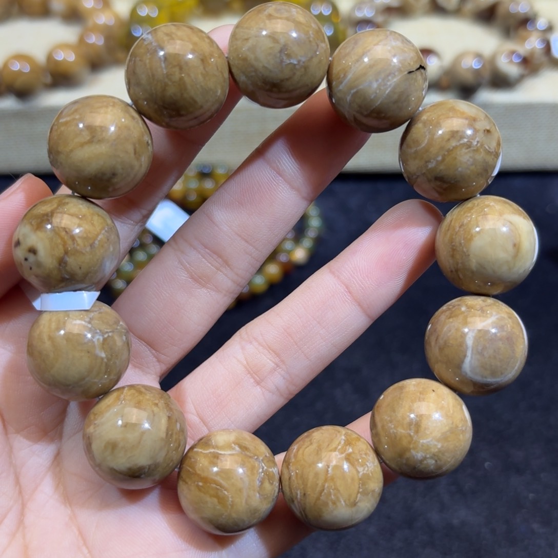 琥珀珠宝奇石未镶嵌18.5mm白花根蜡