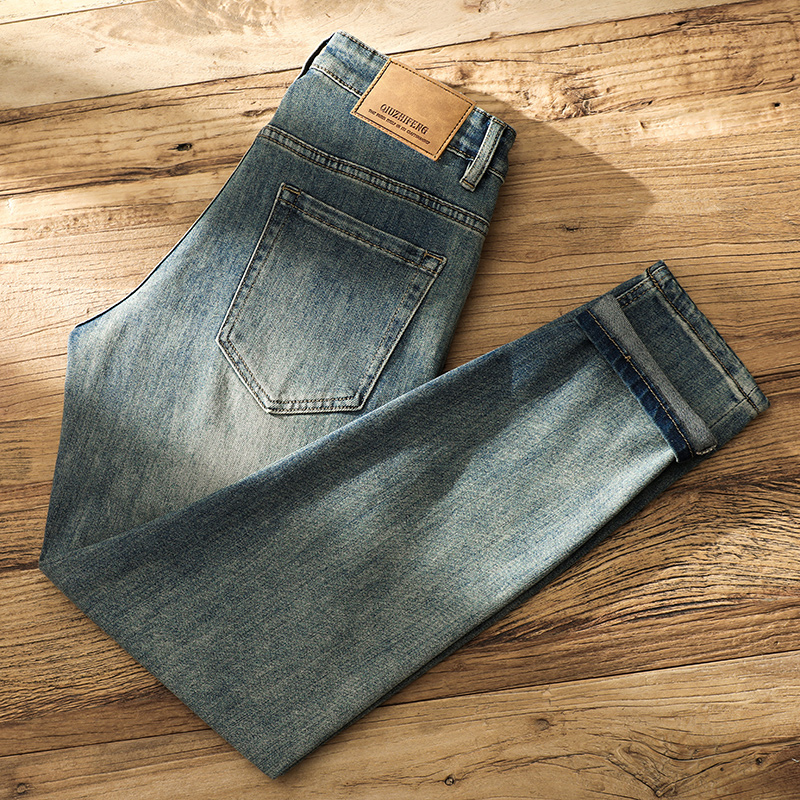 秋冬高端牛仔裤男款九分修身直筒弹力百搭男士复古休闲潮流长裤子