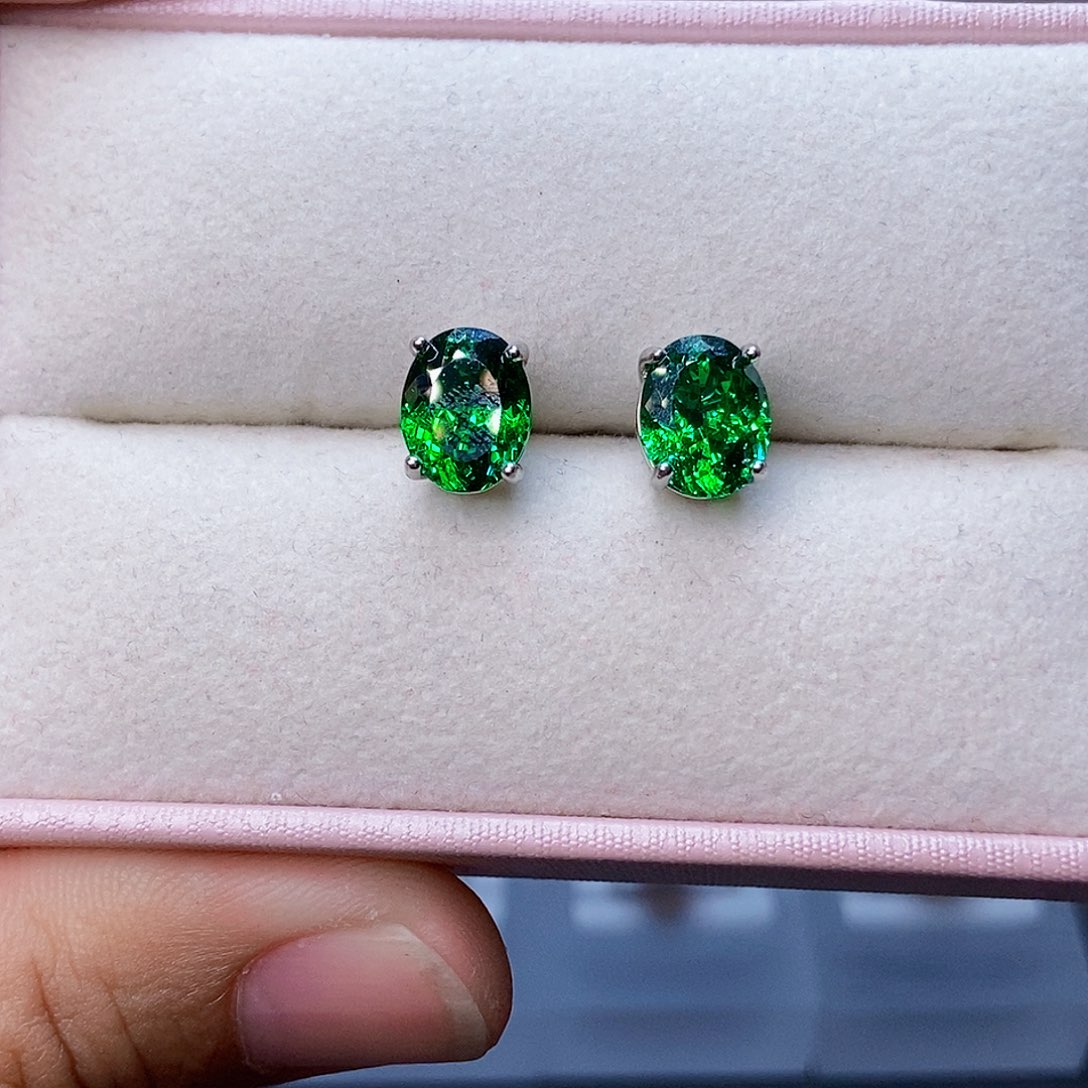 耳饰银S925镶嵌碧玺