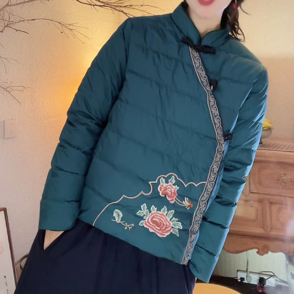 『蝶家』中式绣花显瘦中厚羽绒时尚外套国风5296羽绒服保暖冬季短款