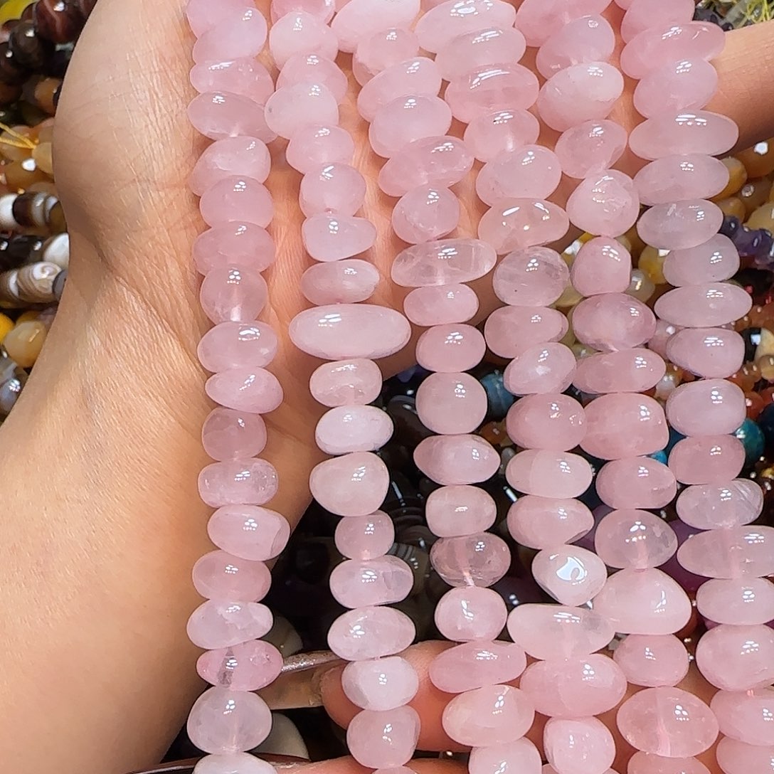 玛瑙/玉髓未镶嵌珠宝半成品天然粉晶中孔