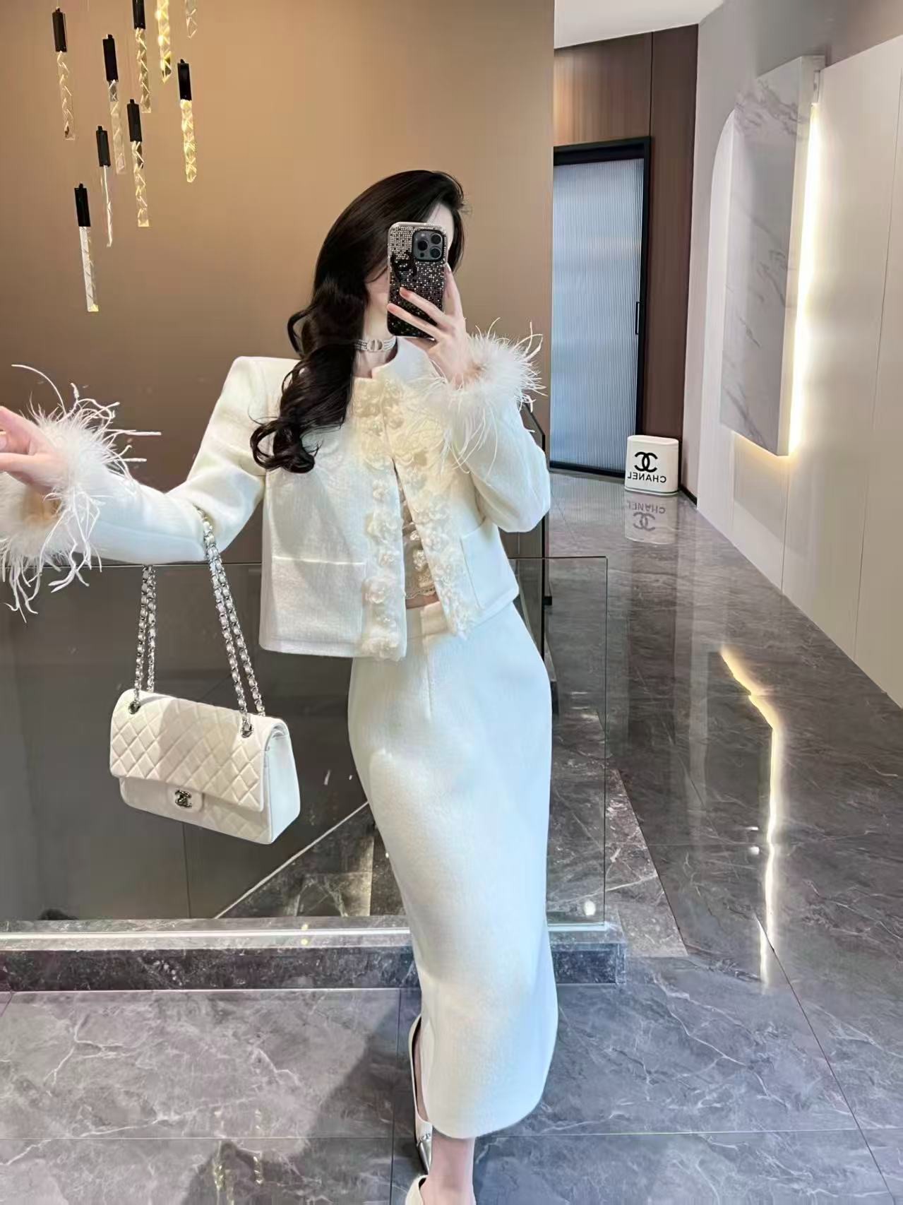 BH23,25忆豪南油！！小香风时尚气质名媛加棉粗花呢外套半裙套装